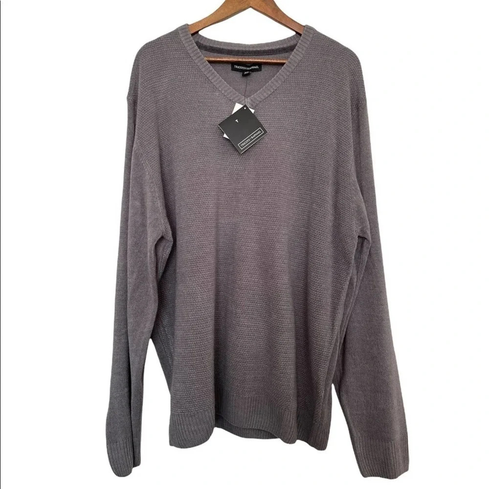 NEW Tricots St. Raphael Mens Sweater XXL Gray Textured Knit Long Sleeve Business